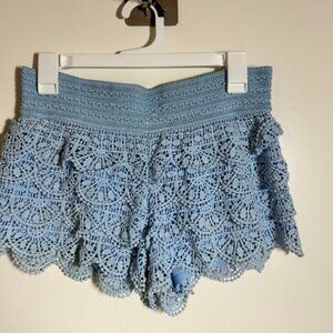 blue lace ruffle shorts